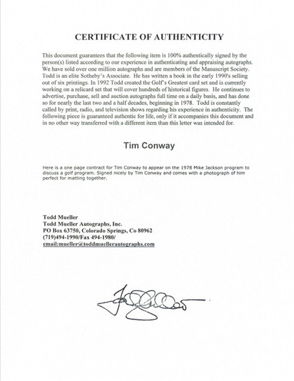 Tim Conway Hand-Signed KABC Radio Broadcast Release