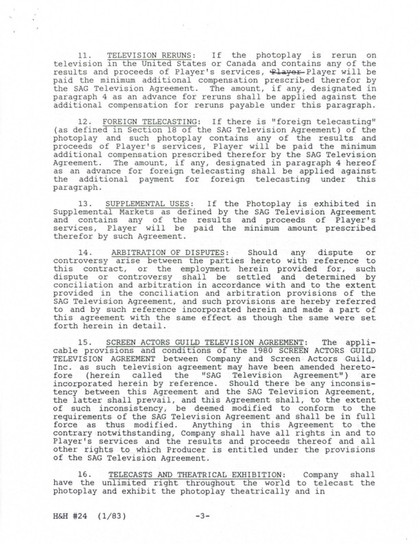 Shirley Jones Hand-Signed "Hotel" Pilot Executive Contract