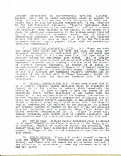 Shirley Jones Hand-Signed "Hotel" Pilot Executive Contract