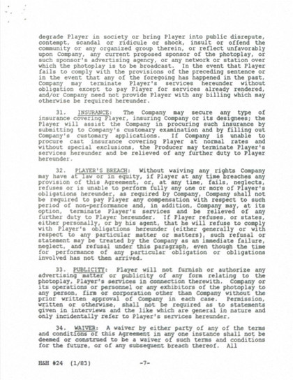 Shirley Jones Hand-Signed "Hotel" Pilot Executive Contract