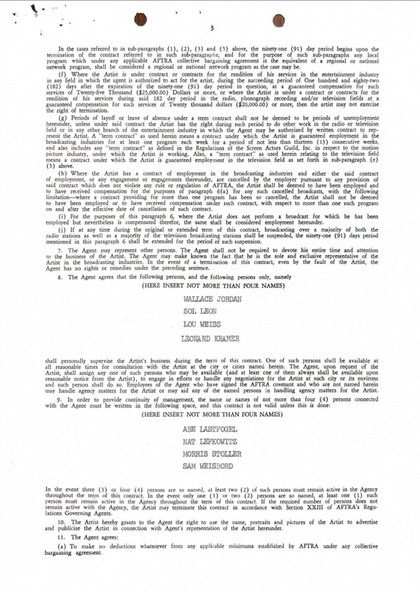 Jimmy Dean Hand-Signed Standard AFTRA Exclusive Agency Contract
