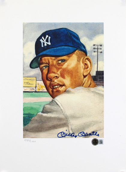 Yankees Mickey Mantle Signed 11x15 1953 Topps Lithograph LE #'d /2000 BAS LOA