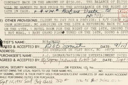"Buffalo" Bob Smith Hand-Signed 1995 Performance Contract