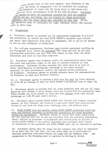 Elvin Bishop Hand-Signed American Federation of Musicians Executive Performance Contract