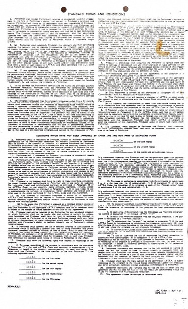 Alex Karras Hand-Signed Standard AFTRA Engagement Contract