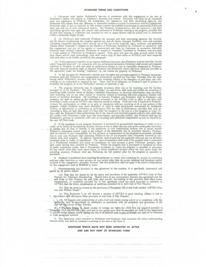 Jane Fonda Hand-Signed Standard AFTRA Engagement Contract