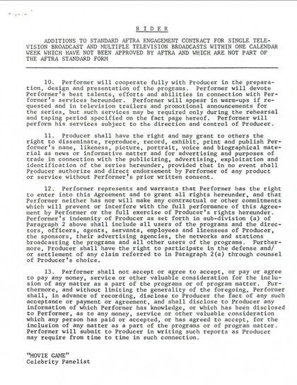 Jane Fonda Hand-Signed Standard AFTRA Engagement Contract