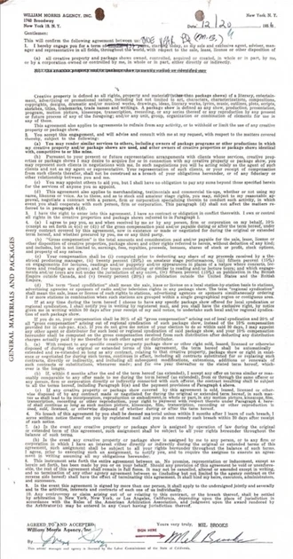 Mel Brooks Hand-Signed William Morris Agency Management Contract