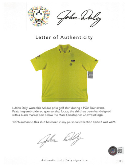 John Daly Signed Match Worn Yellow Adidas Climalite Polo Shirt BAS #JD15BH00368