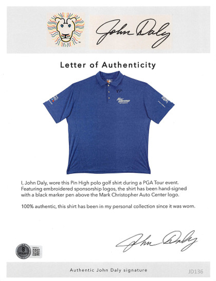 John Daly Authentic Signed Match Worn Blue Pin High Polo Shirt BAS #BK84734