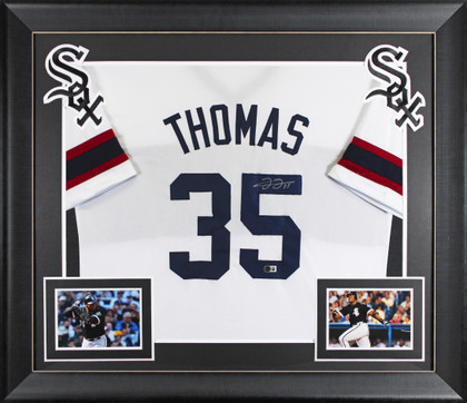 Frank Thomas Signed White Throwback Pro Style Framed Jersey BAS Witnessed
