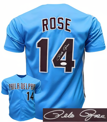 Pete Rose Signed Philadelphia Custom Stitched Blue Baseball Tb Pro Style Jersey Xl  Jsa Witnessed (Hit King/4256)