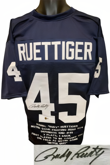 Rudy Ruettiger Signed Notre Dame Navy Custom Embroidered Stat College Football Jersey Xl  Beckett Witnessed