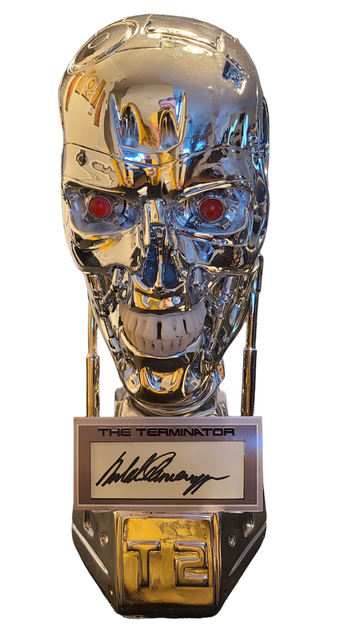Arnold Schwarzenegger Autographed T2 T800 1:1 Endoskeleton Skull Bust Statue LED Eyes