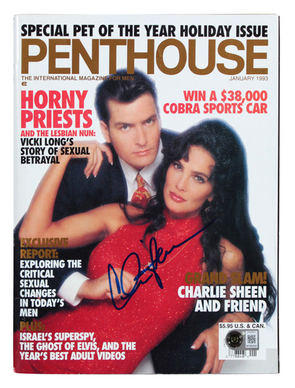 Charlie Sheen Signed January 1993 Penthouse Magazine Cover BAS Witness #4W926641