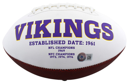 Vikings Patrick Jones Authentic Signed White Panel Logo Football BAS Witnessed