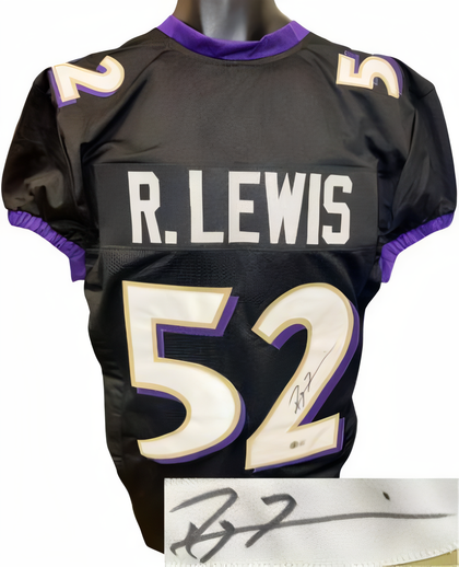 Ray Lewis Signed Baltimore Black Custom Stitched Pro Style Football Jersey Xl  Beckett Witnessed