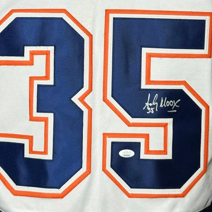 Andy Moog Signed Edmonton White Hockey Jersey (JSA)