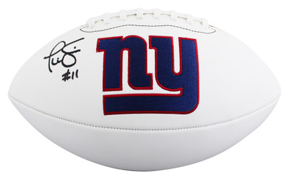 Giants Phil Simms Signed Wilson White Panel Logo Football BAS Witnessed