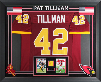 Cardinals Pat Tillman Signed 2x2 Cut Sig Framed Jersey Display JSA #ZZ00038