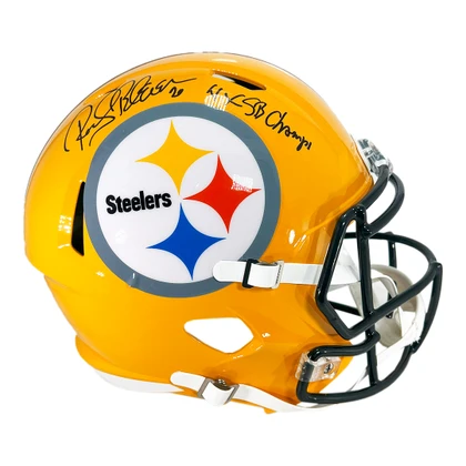 Rocky Bleier Signed 4x SB Champs Inscription Pittsburgh Steelers Throwback Gold Speed Full-Size Replica Football Helmet (Beckett)