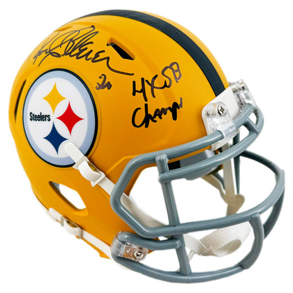 Rocky Bleier Signed 4x SB Champs Inscription Pittsburgh Steelers Alt 2025 Speed Mini Football Helmet (JSA)