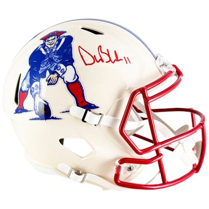Drew Bledsoe Signed New England Patriots Retro Speed Full-Size Replica Football Helmet (JSA)