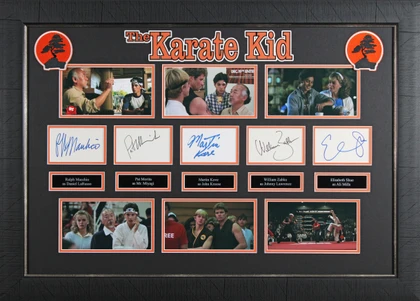 The Karate Kid (5) Morita, Macchio, Zabka, Shue & Kove Signed Framed Display BAS Version 1