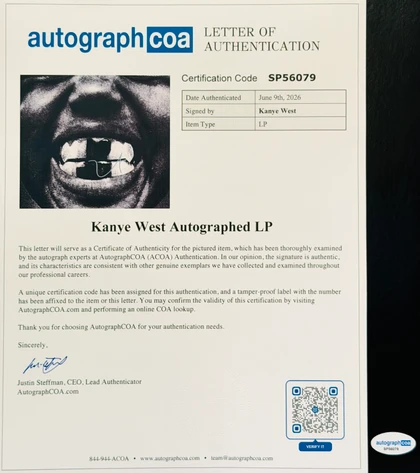 Kayne West Signed "Bully" LP Cover with Clear Vinyl Variant ACOA