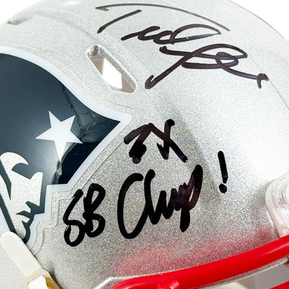 Ted Johnson Signed 3x SB Champ Inscription New England Patriots Speed Mini Football Helmet (JSA)