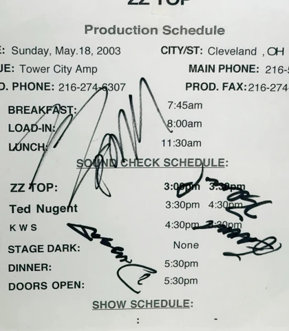 ZZ Top Signed Encapsulated Production Schedule BECKETT