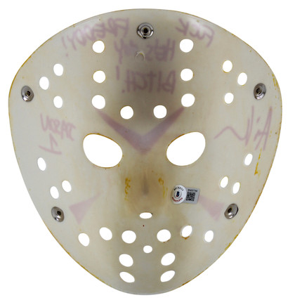 Ari Lehman  "F*** Freddy!" Signed Yellow Jason Mask w/ Red Sig BAS Witnessed