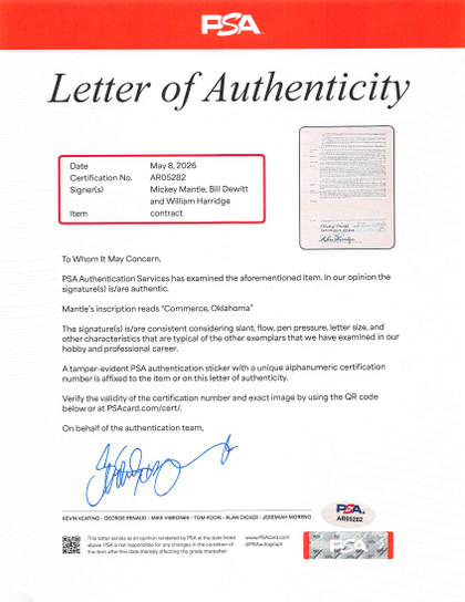Yankees Mickey Mantle +2 Signed 8.5x11 1955 Player Contract PSA/DNA #AR05282