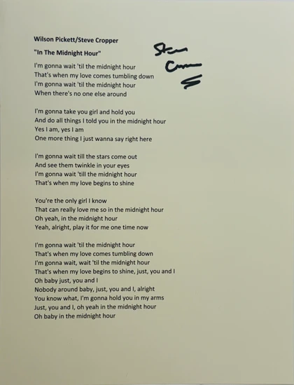 Steve Cropper Signed Lyrics Sheet JSA