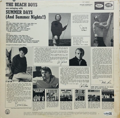 The Beach Boys Signed "Summer Days" LP Cover JSA