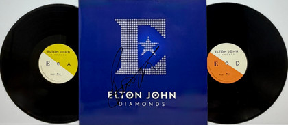 Bernie Taupin Signed "Diamonds" LP Cover JSA