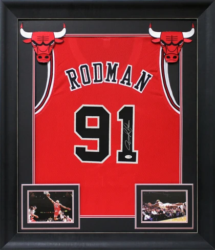Dennis Rodman Authentic Signed Red Pro Style Framed Jersey JSA Witness