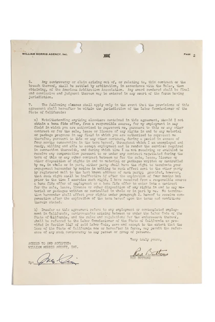 Red Buttons Hand-Signed William Morris Agency Representation Contract