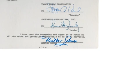 Milton Berle Hand-Signed Master Recording Industry Contract