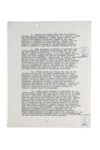 Milton Berle Hand-Signed Master Recording Industry Contract