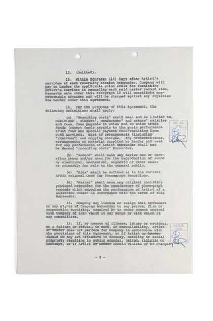 Milton Berle Hand-Signed Master Recording Industry Contract