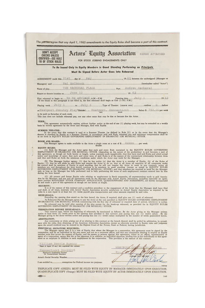 Hal Holbrook Dual-Signed 1963 Equity Contract & Playbill