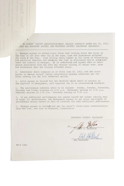 Hal Holbrook Dual-Signed 1963 Equity Contract & Playbill