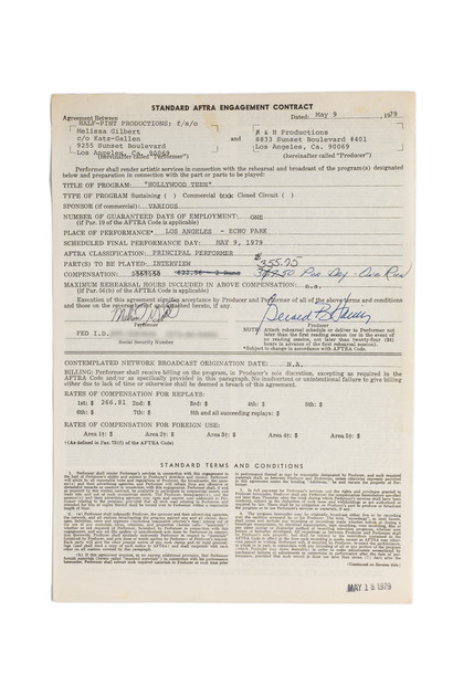 Melissa Gilbert Hand-Signed AFTRA Standard Performance Contract