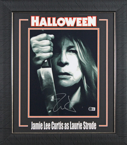 Jamie Lee Curtis Halloween Signed 11x14 Framed Vertical Closeup B&W Photo BAS