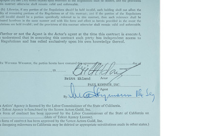 Britt Ekland Signed Original Contract