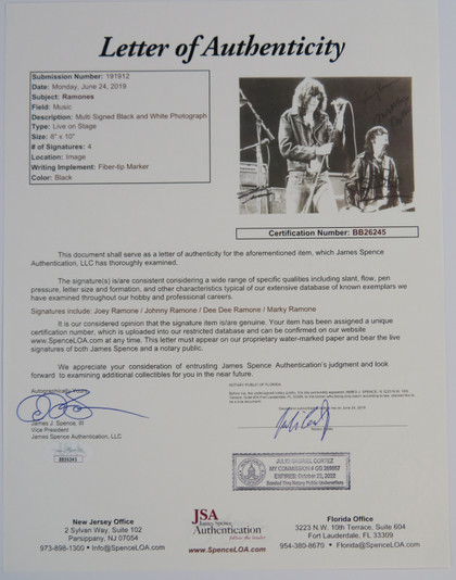 The Ramones Signed Matted Display