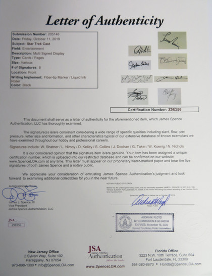 Star Trek: The Motion Picture Cast Signed Matted Display