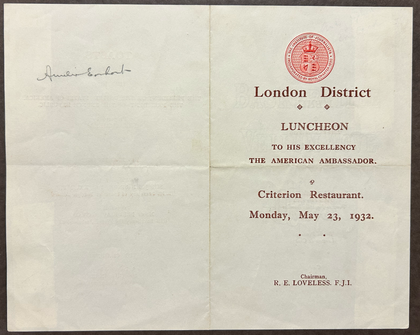 Amelia Earhart Signed Luncheon Program