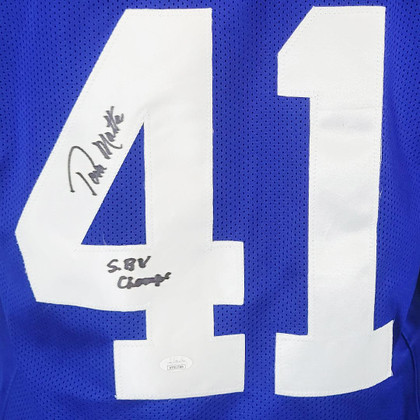 Tom Matte Signed SB V Champs Inscription Indianapolis Blue Football Jersey (JSA)